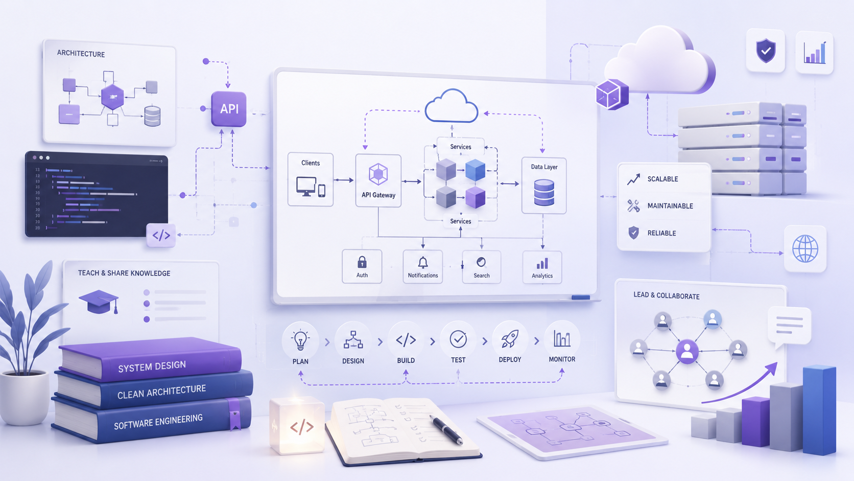 Imagen referencial de arquitectura de soluciones, backend y liderazgo técnico